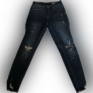 Bridge by gly. Trendy Distressed Dark Blue Skinny Jeans